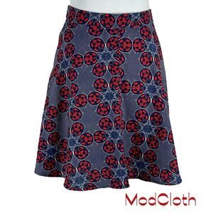 ModCloth Red Navy White Ladybug Print 70s CottageCore Skirt NWOT Size M